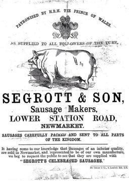 An 1840's poster for Segrott's Sausages